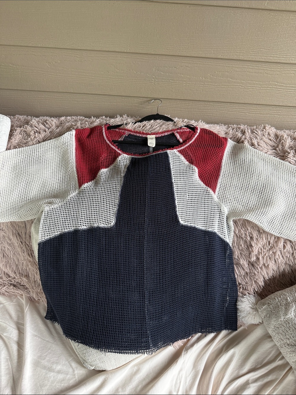 Colorblock Open Knit Sweater - Navy, White & Red we the Free